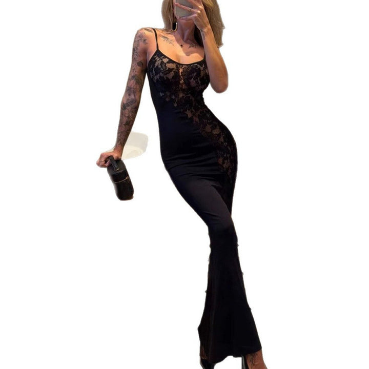 Women Elegant Lace Maxi Dress with Spaghetti Straps and Bodycon Fit Lune London