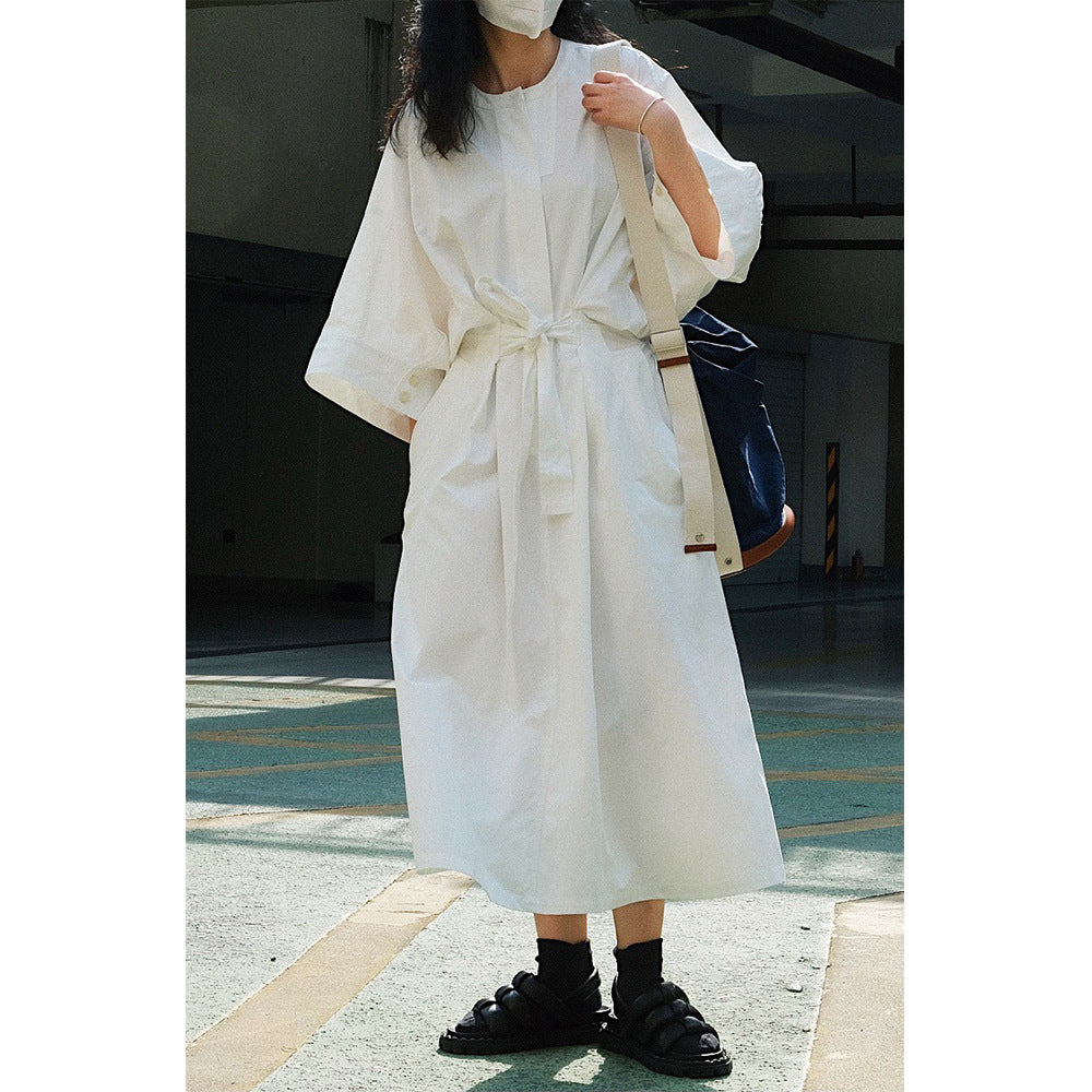 Women's Long Wrap Dress made of Cotton Blend with Wide Kimono Sleeve Amarae