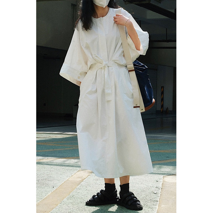 Women's Long Wrap Dress made of Cotton Blend with Wide Kimono Sleeve Amarae