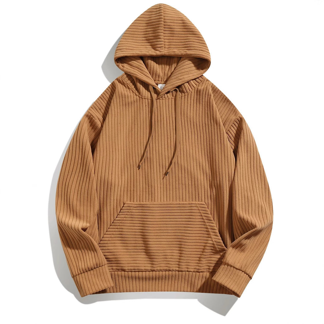 Cozy hooded sweater for men with ribbed structure and practical kangaroo pocket Lune London