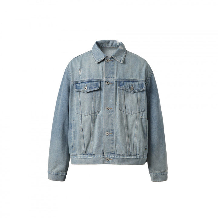 Men's oversized denim jacket in vintage look with slight used effect and chest pockets Amarae