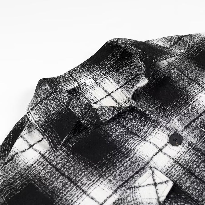 Women Checked Longline Shirt Coat made of Wool Blend with Oversized Silhouette and Flap Pockets Amarae