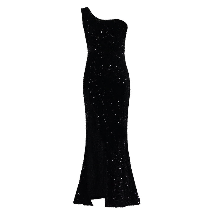 Sparkling evening dress for women with asymmetric neckline Lune London