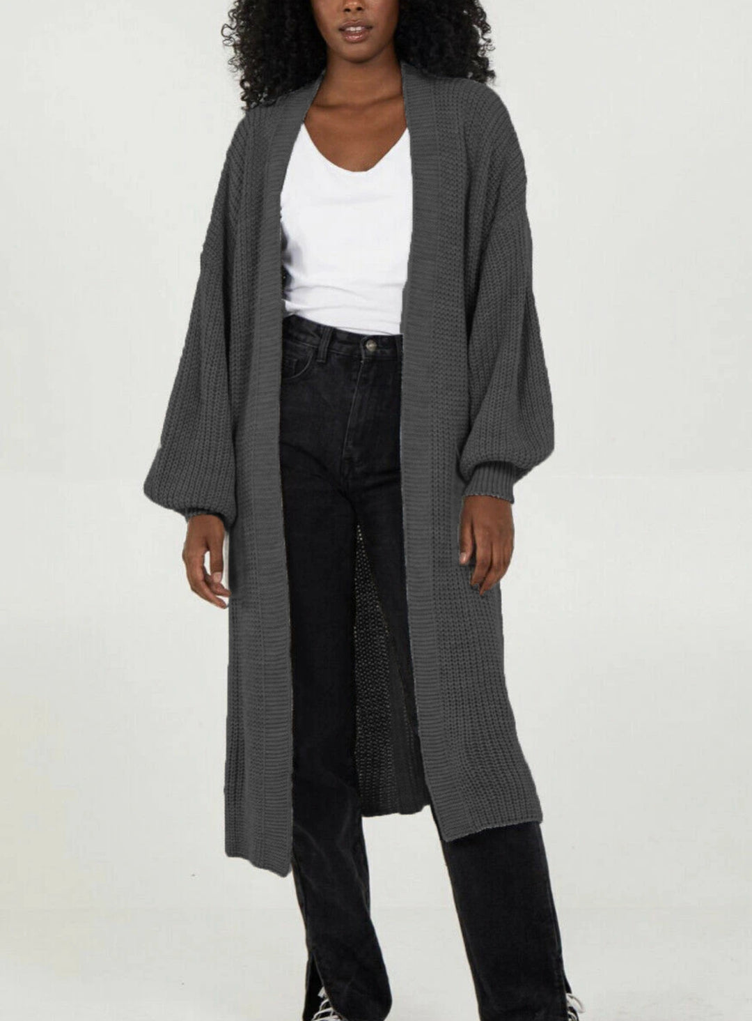 Ladies Long knit cardigan with voluminous sleeves and open cut Lune London