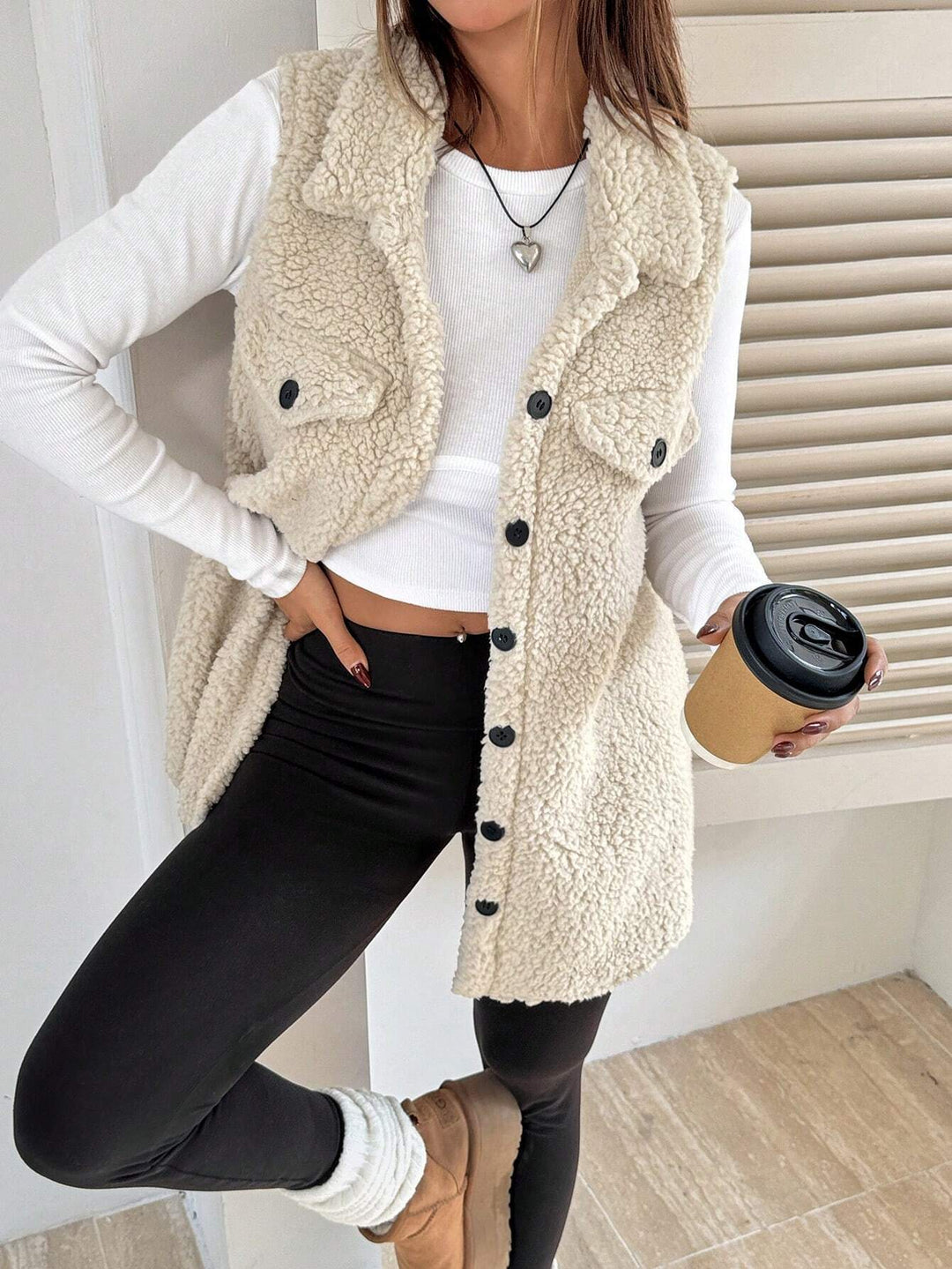 Ladies soft teddy fabric cardigan with practical pockets Lune London