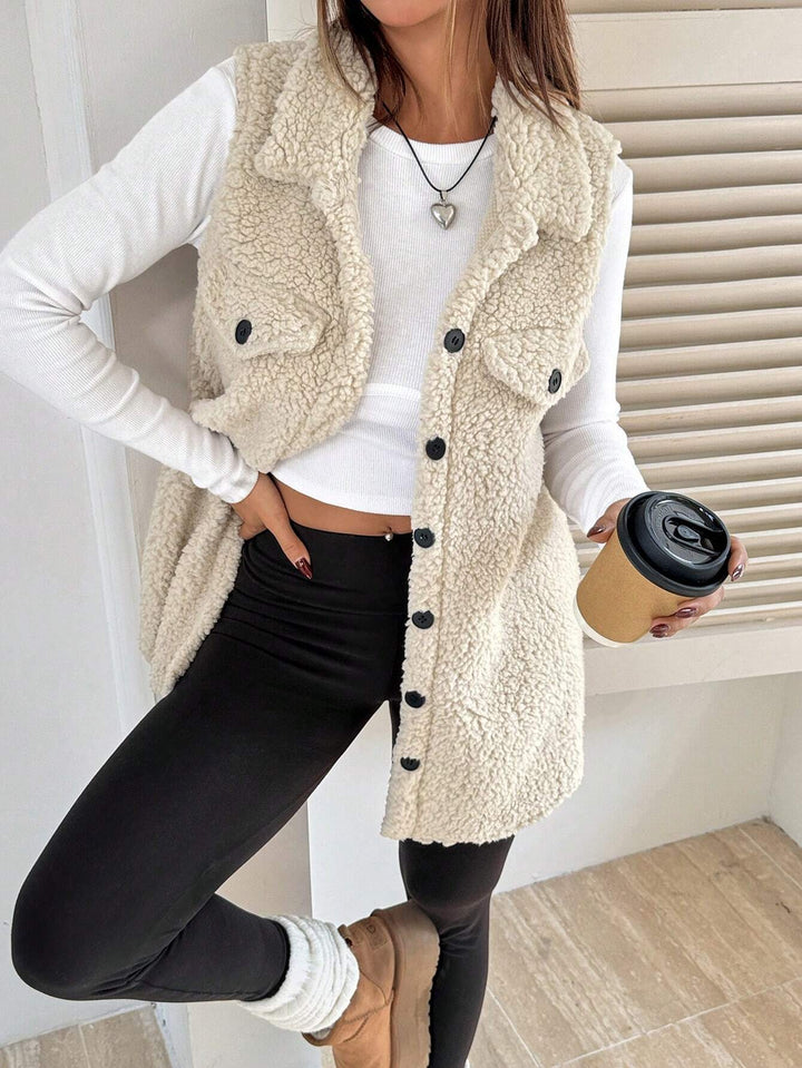 Ladies soft teddy fabric cardigan with practical pockets Lune London