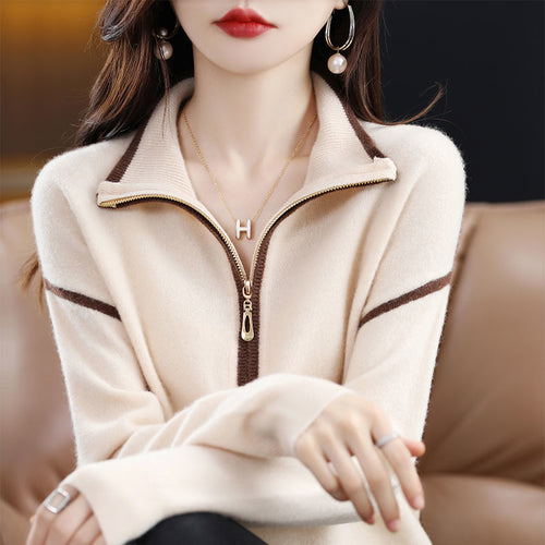 Women’s sweater with half-zip and fine textured knit Amarae