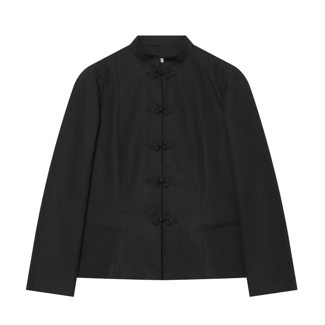 Women’s short jacket in Mandarin style with traditional cord buttons and narrow silhouette Amarae