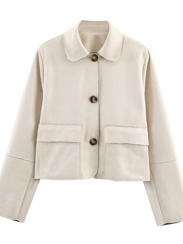 Trendy short jacket for women with practical pockets and discreet collar Amarae