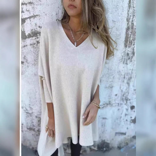 Casual knitted sweater for women with V-neck Amarae