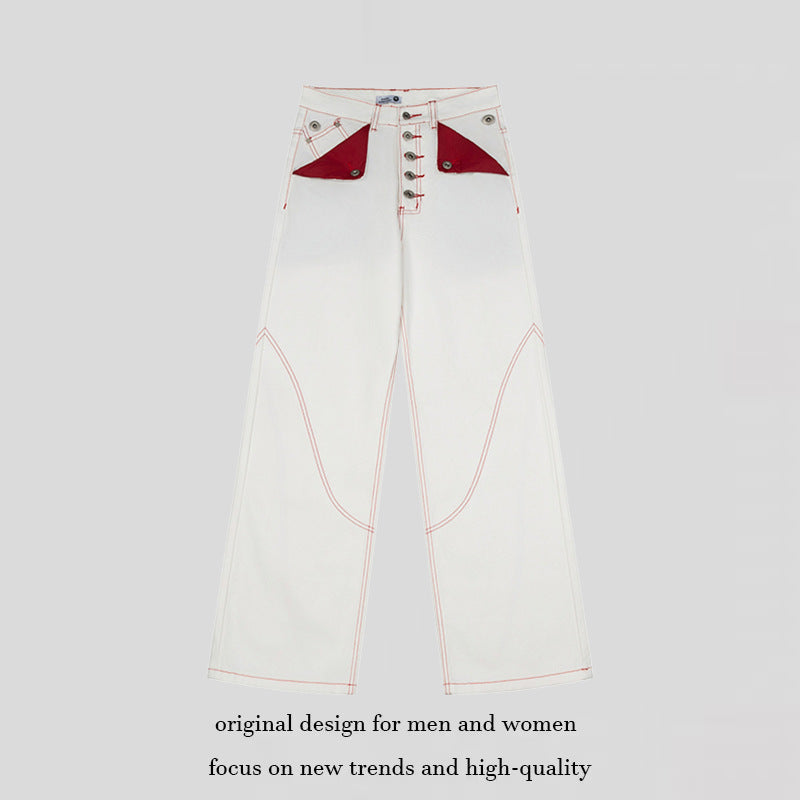 Women's High-Waist Wide-Leg Jeans with contrast pockets and decorative stitching Amarae