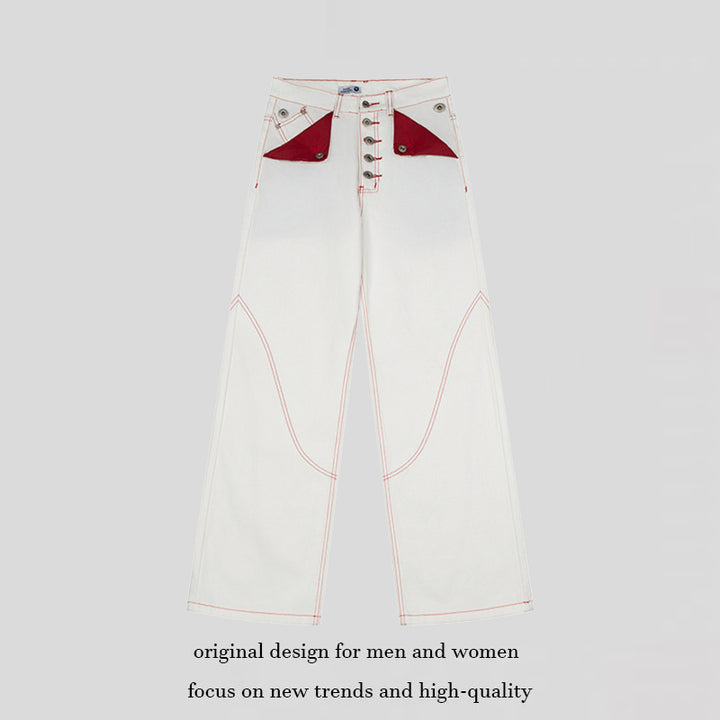 Women's High-Waist Wide-Leg Jeans with contrast pockets and decorative stitching Amarae