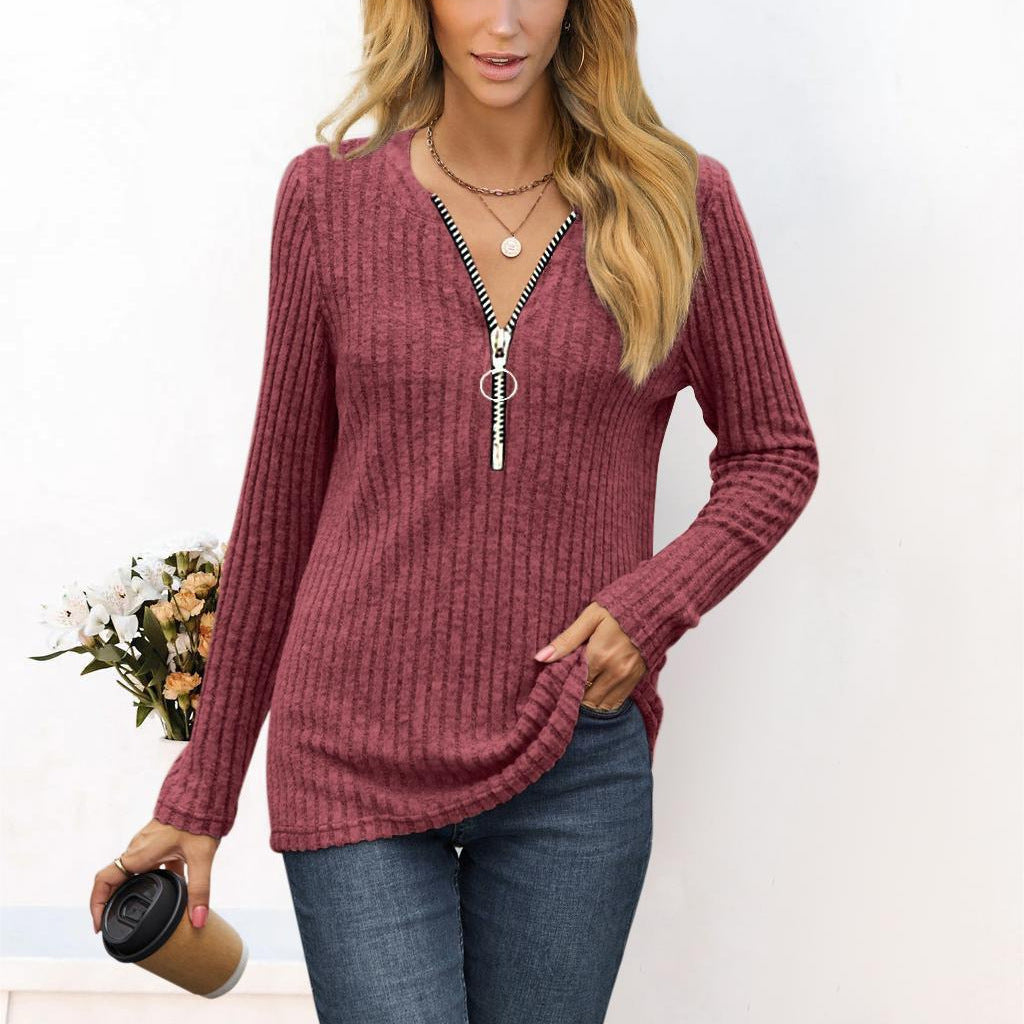 Women's sweater with high-quality zipper and fine rib design Chic and Stil