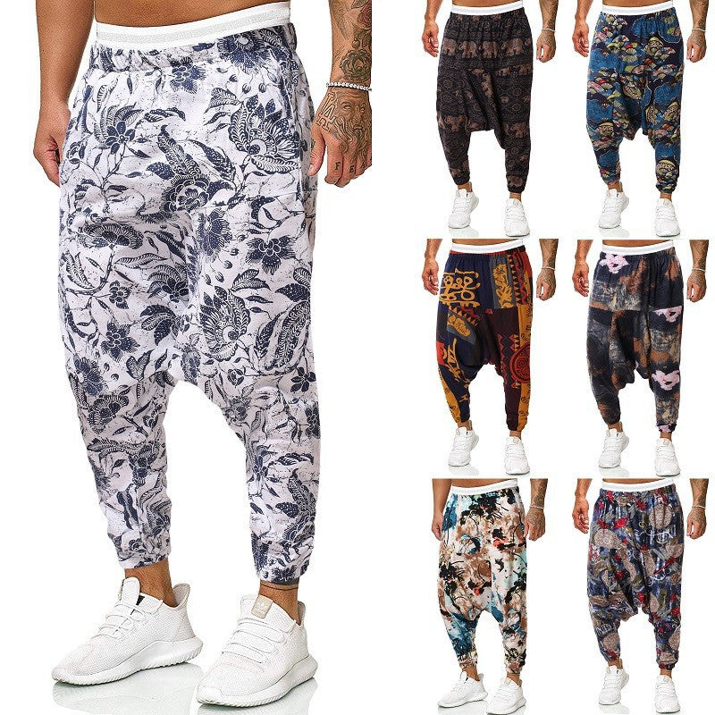 Harem pants for men with unique fancy pattern and elastic waist Lune London