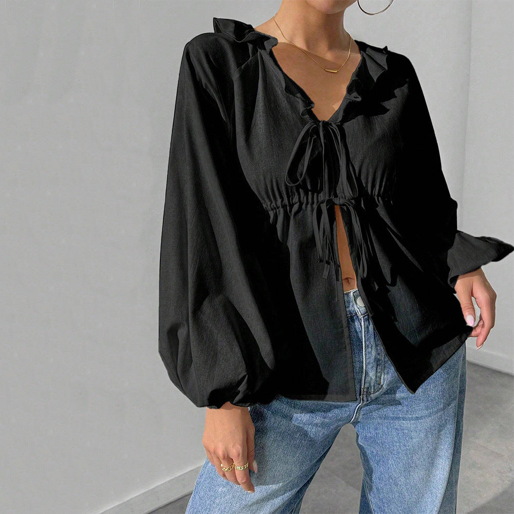 Chemisier style blouse pour femmes avec des manches volumineuses et des détails en volants Chic & Stil