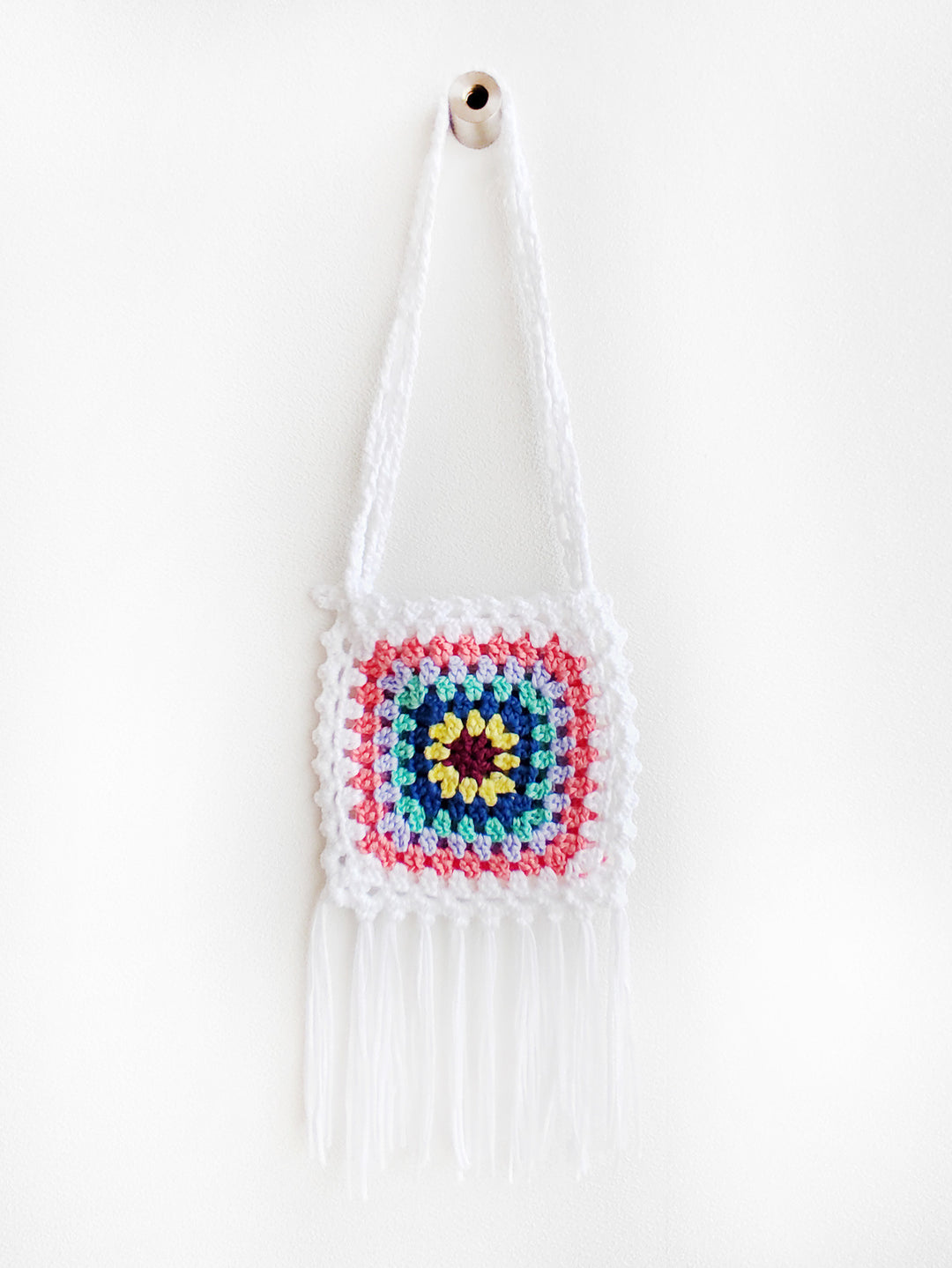 Lune London crochet pom pom shoulder bag for women