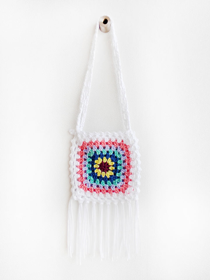 Lune London crochet pom pom shoulder bag for women