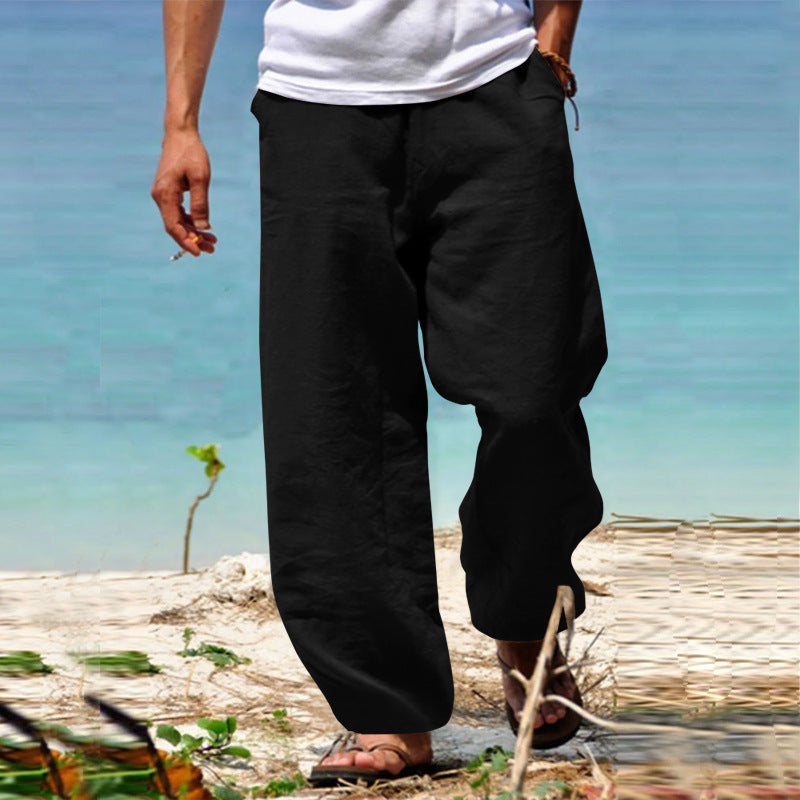 Men's Airy Linen Pants with Elastic Waistband and Practical Side Pockets Lune London