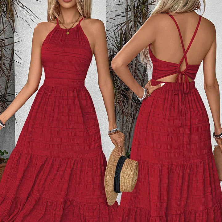 Robe maxi pour femmes avec dos ouvert et ourlet en volants volumineux Chic & Stil