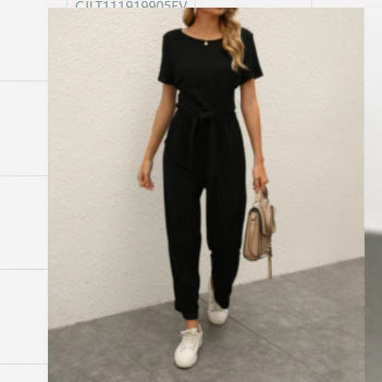 Women's jumpsuit with adjustable tie belt and practical pockets Lune London