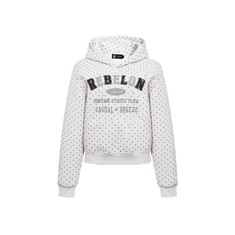 Women's hoodie with polka dot, college print, and ribbed hem Amarae