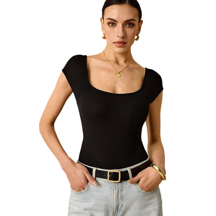Top ajusté côtelé pour femme avec décolleté carré et manches courtes Chic & Stil
