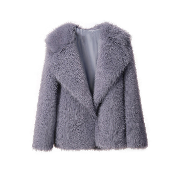 Ladies Elegant Faux Fur Jacket with Large Chic Collar and Style