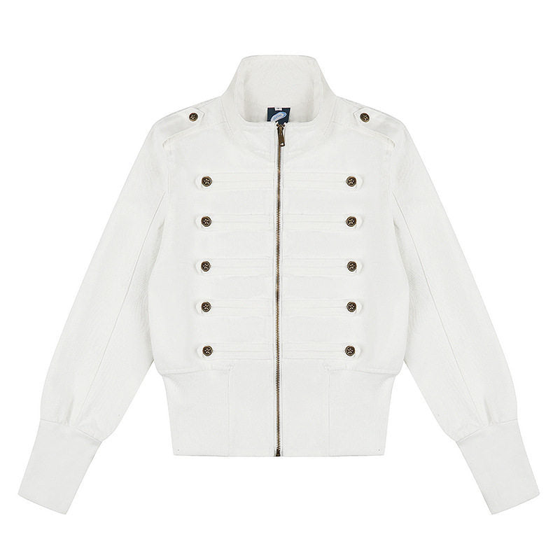 Women's military-inspired bomber jacket with stand-up collar and decorative button plackets Amarae