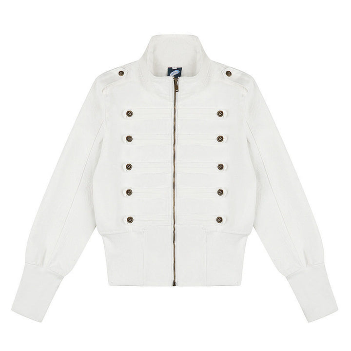 Women's military-inspired bomber jacket with stand-up collar and decorative button plackets Amarae