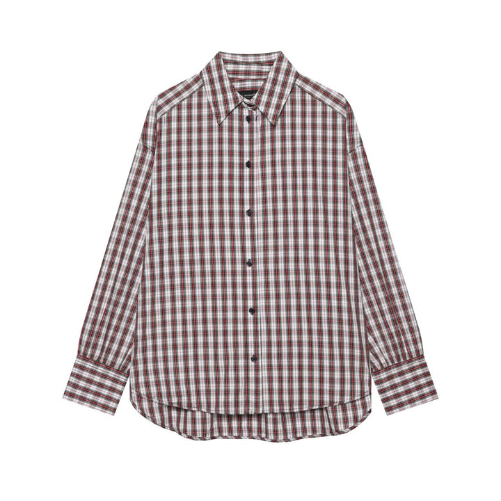 Women's Plus Size Checkered Shirt with Collar and Round Hem