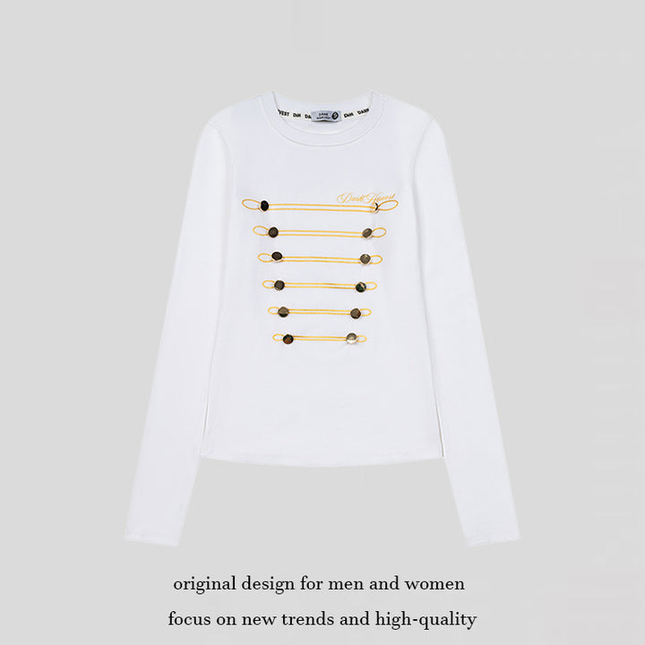 Women's Long Sleeve Shirt with Decorative Cord and Button Application Amarae