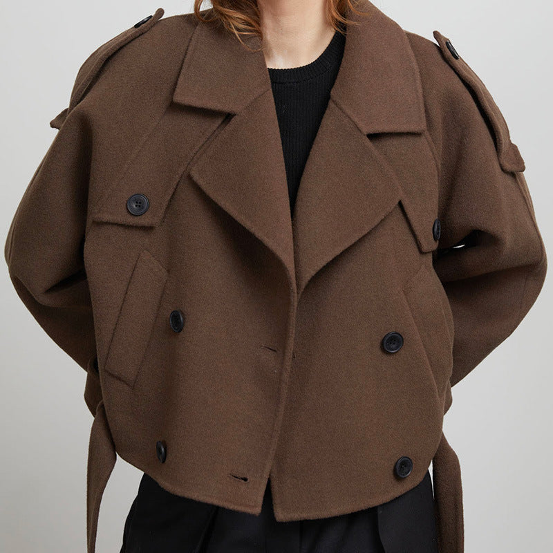 Lune London short wool trench coat with stylish details