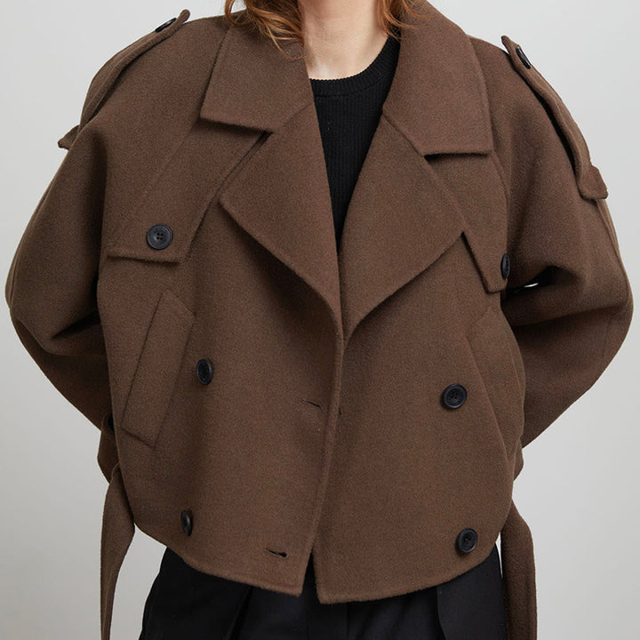 Lune London short wool trench coat with stylish details