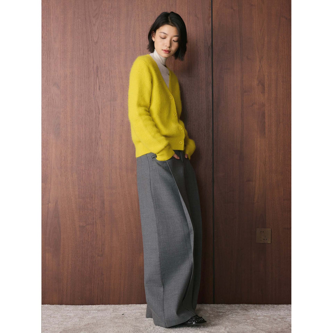 Women's Cozy Mohair-Look Button Cardigan with V-Neck and Short Hem Amarae