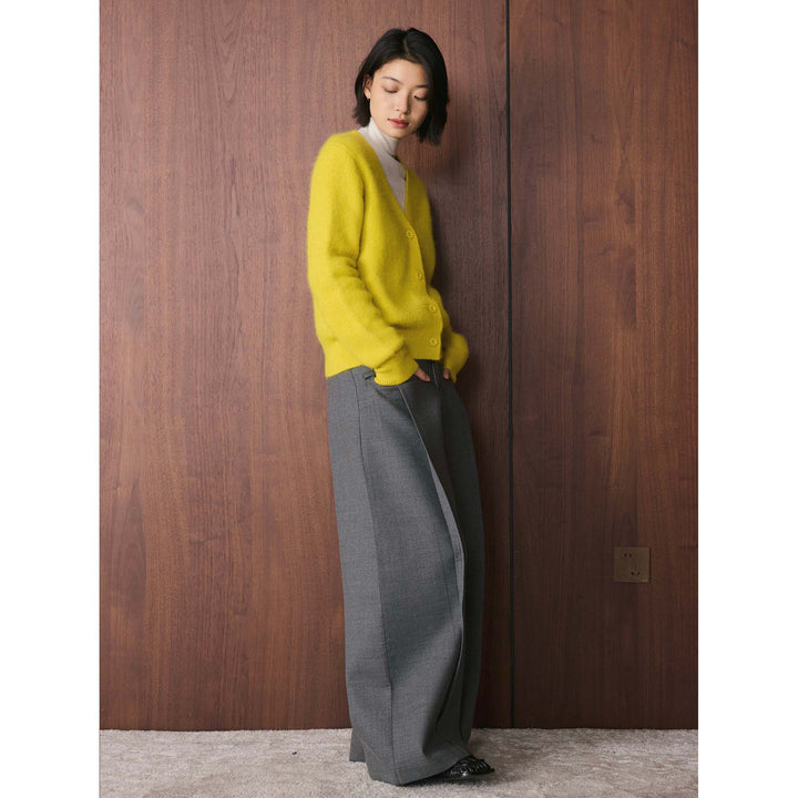 Women's Cozy Mohair-Look Button Cardigan with V-Neck and Short Hem Amarae