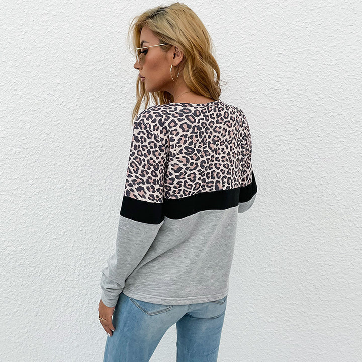 Lune London Women's Sporty Sweatshirt with Leopard Pattern and Contrasting Sleeves