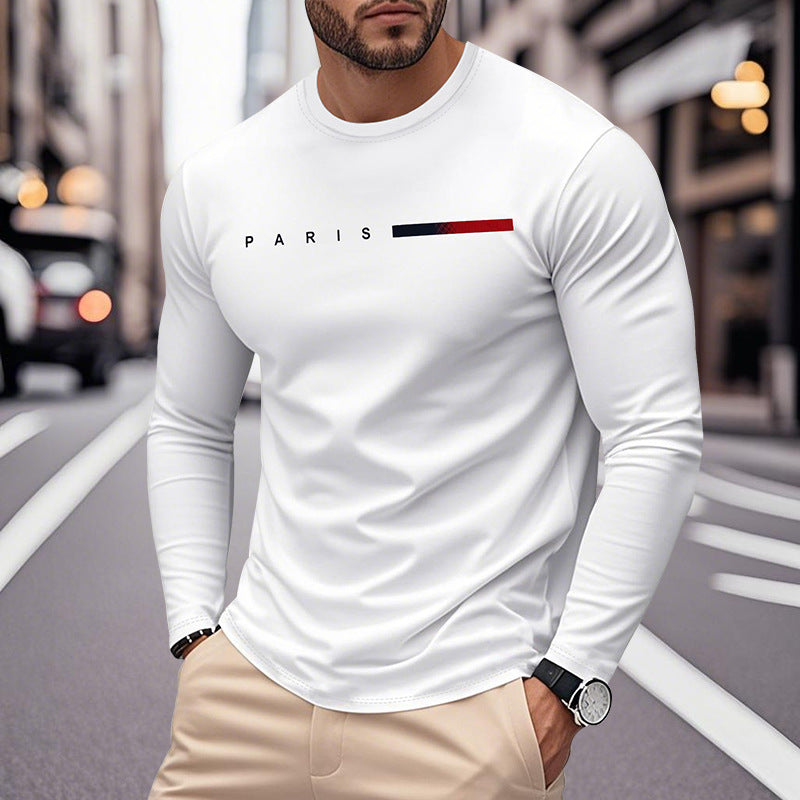 Men's Long Sleeve T-Shirt with Modern Paris Print and Elastic Hem Lune London