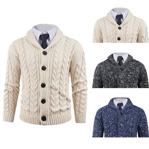 Men's knitted jacket with cable pattern and elegant shawl collar Amarae