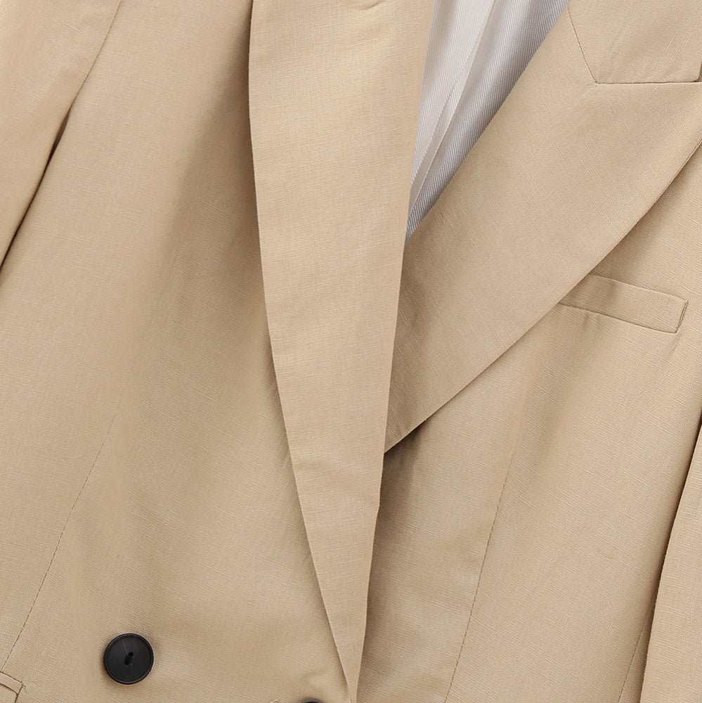 Women's Double-Breasted Long Blazer in Minimalist Tailoring Style with Peak Lapel Amarae