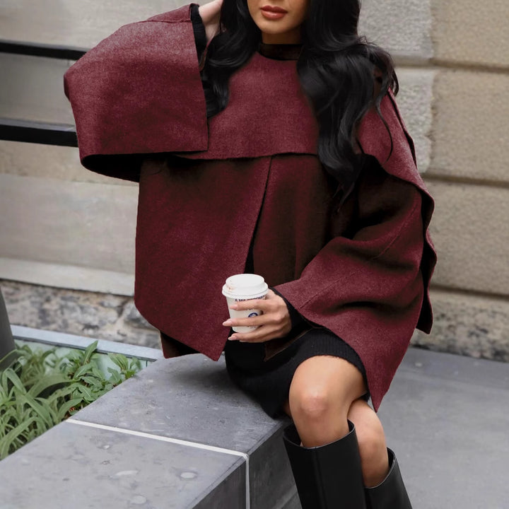 Women's Short Cape Jacket in Layered Look made of Wool Blend with Wide Batwing Sleeve Amarae