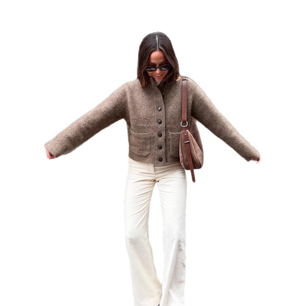 Women's short jacket made of fluffy mohair mix with button placket & patch pockets Amarae