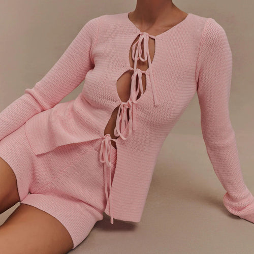 Women's knit short set with a versatile lace design Amarae