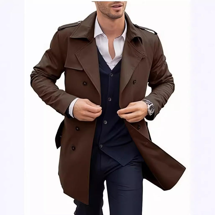 Elegant trench coat for men with textured design and double row of buttons Amarae