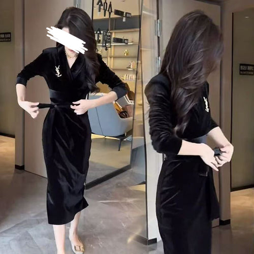 Women long sleeve dress with elegant wrap design and stylish ruffle hem