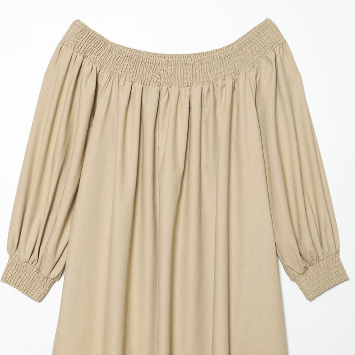 Women's maxi dress with off-the-shoulder neckline, smocking waist and voluminous balloon sleeves Amarae
