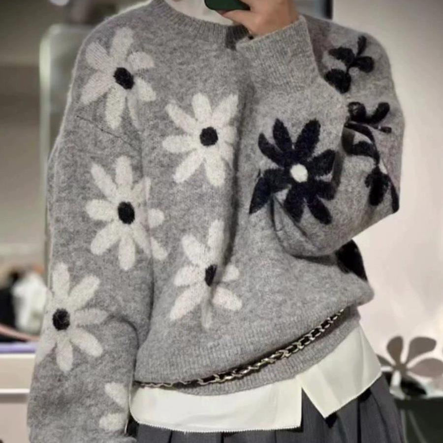 Pull en tricot cosy pour femmes avec motif floral et matériau doux Chic & Stil