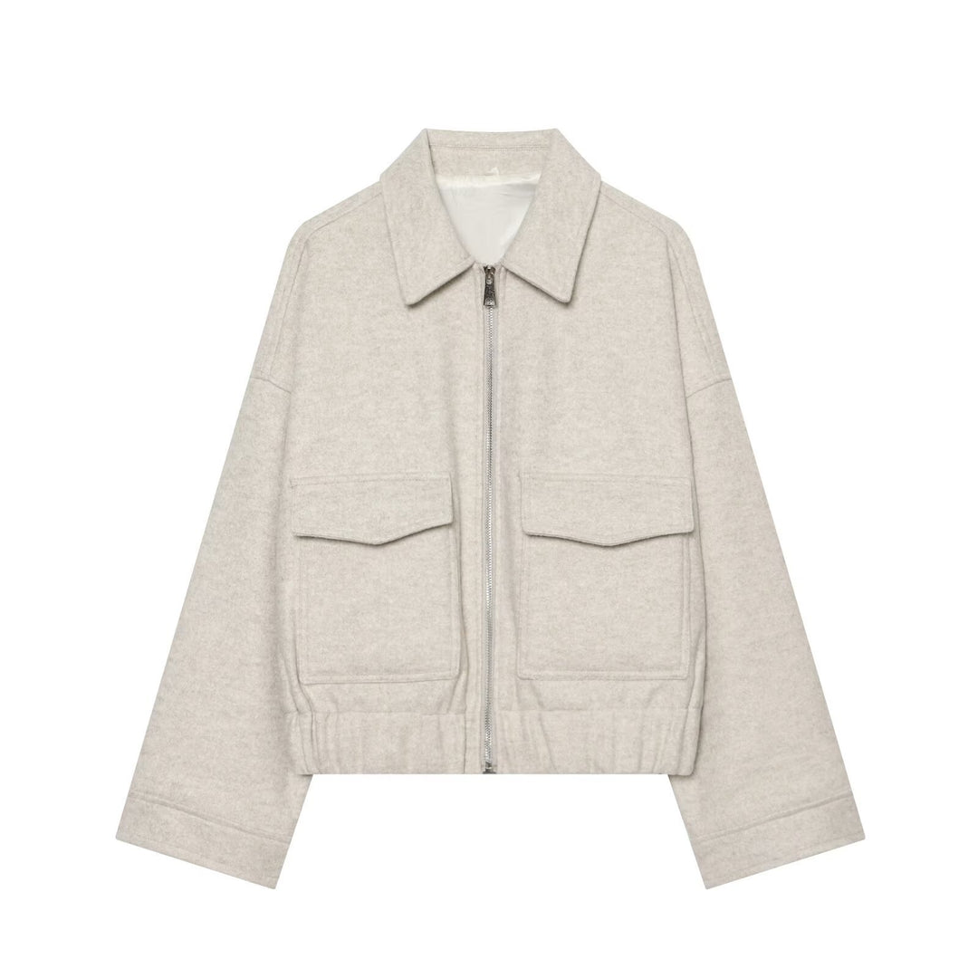 Ladies short jacket made of wool blend with zipper, flap pockets and elastic hem Amarae