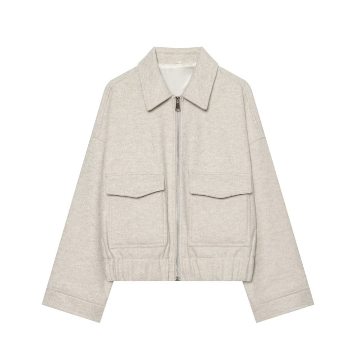 Ladies short jacket made of wool blend with zipper, flap pockets and elastic hem Amarae