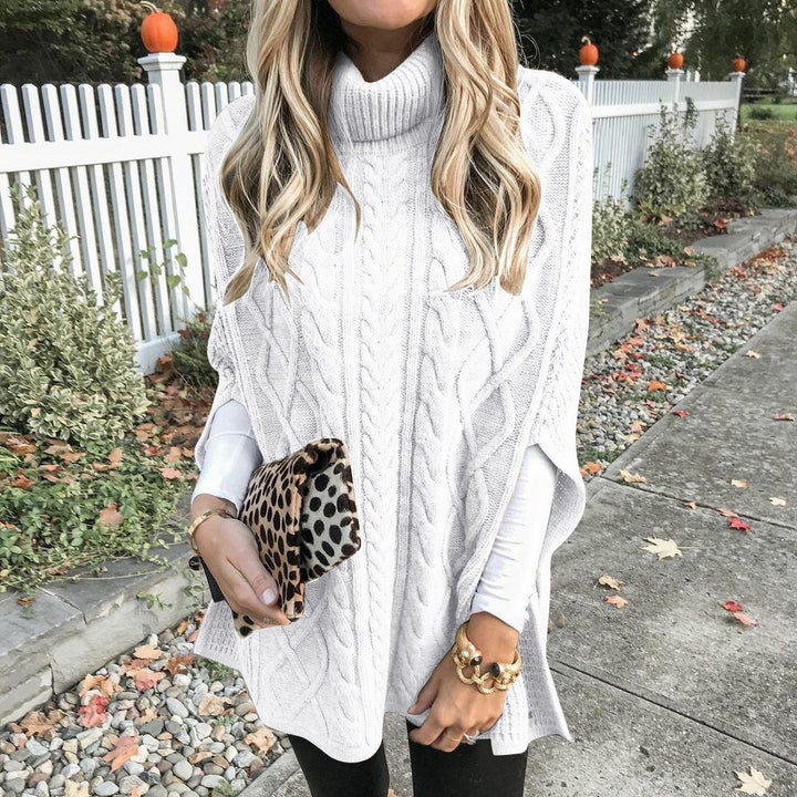 Women Knit Poncho with Turned Collar Lune London