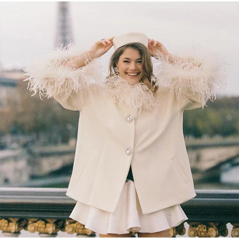 Ladies Elegant Faux Fur Jacket with Glamorous Chic Button Details